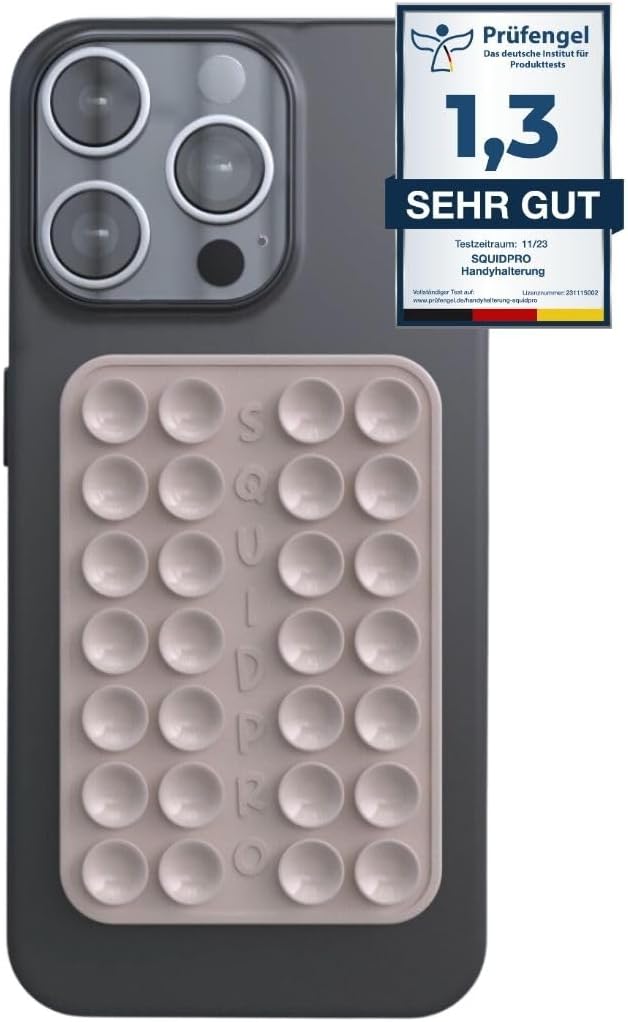 SQUIDPRO Silikon Saugnapf Handyhalterung selbstklebend für iPhone & Android Smartphones - Beige
