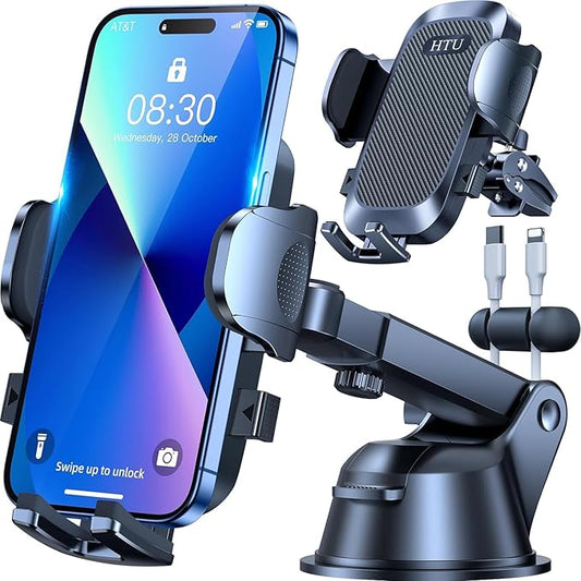 HTU G126 Auto Handyhalterung 4-in-1 mit Saugnapf & Clip, 36KG Saugkraft, 360° drehbar, 12V KFZ für iPhone 16 Pro Max 15 14 13 Samsung Galaxy