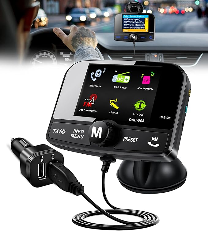 DeeprBetter DAB008 2025 Auto DAB+ Adapter mit Bluetooth, FM-Transmitter, AUX In/Out, USB-Ladefunktion und TF-Player