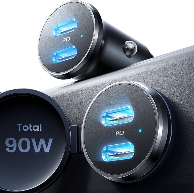 LISEN 90W KFZ Ladegerät USB-C Zigarettenanzünder Adapter 12V Schnellladung für iPhone 16 15 Pro Max iPad Galaxy S25 S24 – 2E719