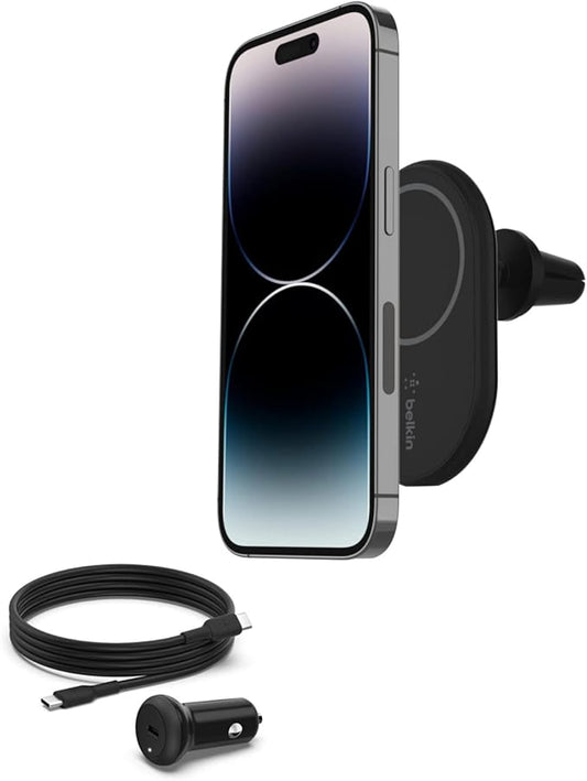 Nein Auslaufartikel (Produktion durch Belkin BoostCharge WIC004 drahtloser magnetischer Kfz-Halter mit 10W-Ladung für MagSafe-iPhones 12-16, inkl. Kabel und 20W-Ladegerät