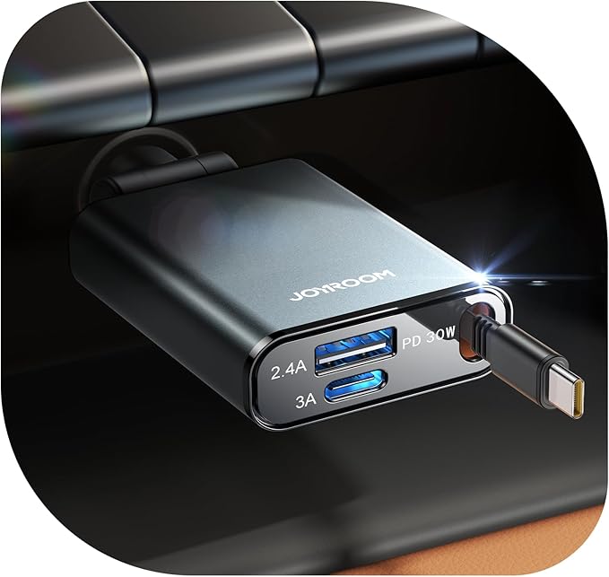 JOYROOM 57W 3-in-1 Auto Ladegerät 2025 – Einziehbarer Zigarettenanzünder USB-C Adapter 12V/24V mit PD 30W Kabel für iPhone Samsung