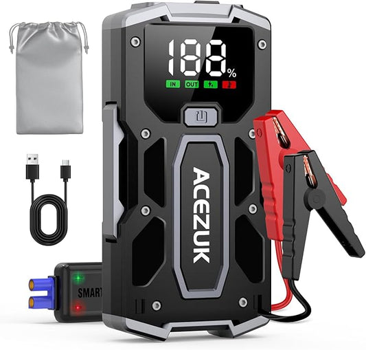 ACEZUK M01- 5000A Starthilfe Powerbank 12V für bis 7,0L Benzin/5,5L Diesel mit LCD-Display, LED-Taschenlampe und 8-fachem Schutz