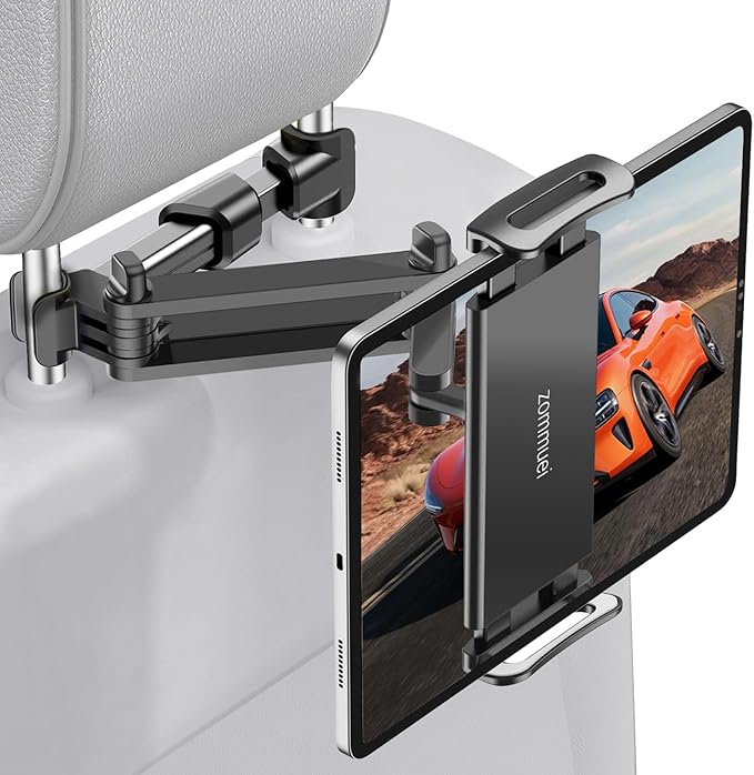 Zommuei Tablet Halterung Auto DS008E-FBA für 4,4-14 Zoll Geräte mit 360° Rotation und 12V KFZ-Kopfstützenhalterung