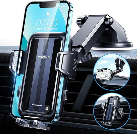 Vanmass CTVK61 Handyhalterung Auto 2025 – Upgrade Super Saugnapf & Clip, 4 in 1 für Armaturenbrett, Scheibe, Lüftung, kompatibel mit iPhone