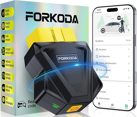 FORKODA OBD2 Diagnosescanner Bluetooth 5.4 Auto Codeleser für iOS Android, kabelloses Scan-Tool mit Live-Daten & Fehlercodeprüfung für OBDII