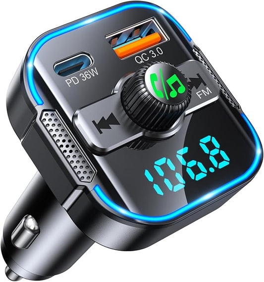 Glangeh BC47 Bluetooth Adapter Auto: 2-in-1 FM Transmitter mit 54W Schnellladegerät, Dual-Mikrofon & Siri-Unterstützung
