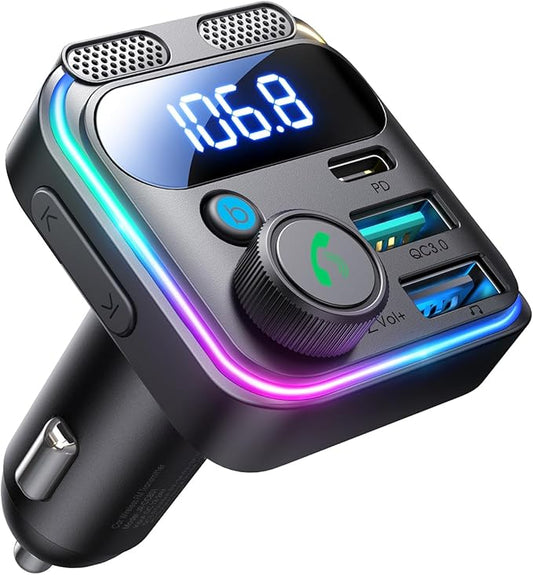 JOYROOM CCB01 81W Bluetooth Adapter Auto 2025 mit 45W PD, Bass Hi-Fi, FM Transmitter, Dual-Mikrofon & LED-Licht