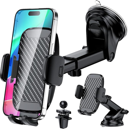 N/A Vexloria Handyhalterung Auto 3in1 mit EIN-Knopf-Release, 360° drehbar für alle Smartphones 4-7,1 Zoll, Saugnapf, Lüftungsclip & Haltering