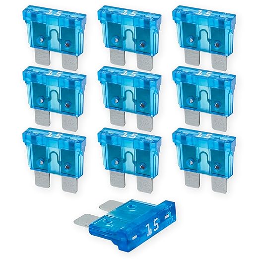 Tecside 15A KFZ Sicherungen 12V 24V 32V - 10 Stück 19mm Flachsicherungen für Auto, Boot, Motorrad, Wohnmobil & Stromdieb – F1515