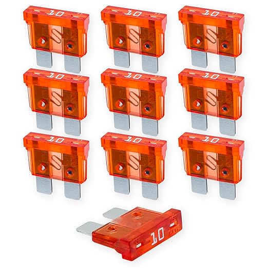 Tecside 10A KFZ Sicherungen 10 Stück 12V-32V Flachsicherungen 19mm für Auto, Boot, Motorrad & Wohnmobil – F1510