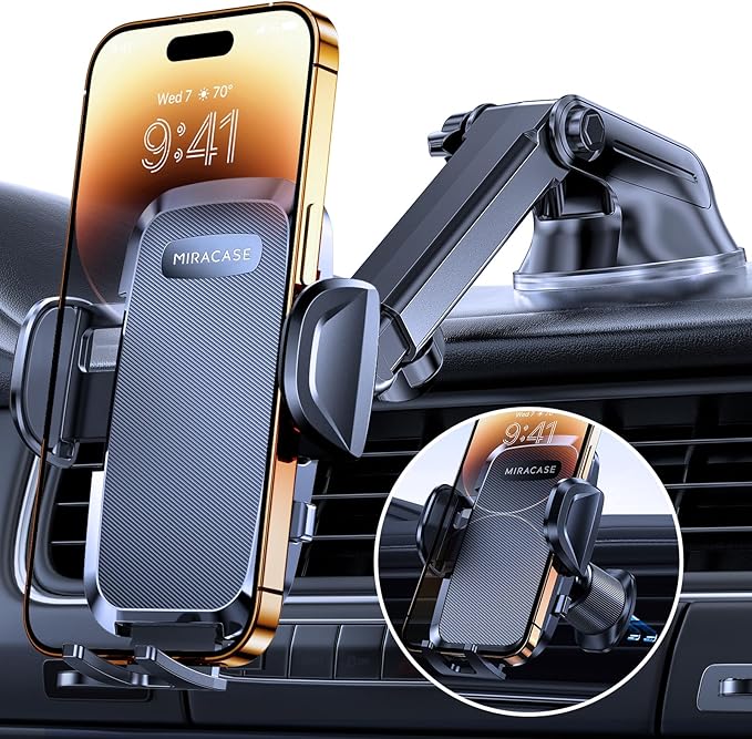 Miracase Handyhalterung Auto 04085BLK mit Saugnapf & Lüftungshaken für alle Smartphones inkl. dicker Hüllen