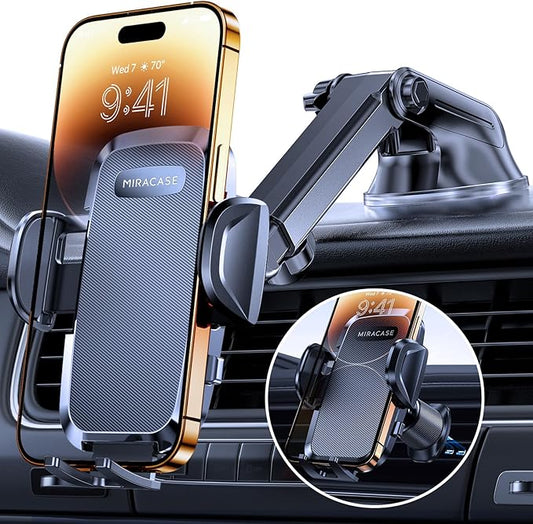 Miracase Handyhalterung Auto 04085BLK mit Saugnapf & Lüftungshaken für alle Smartphones inkl. dicker Hüllen